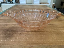 1930s Jeanette Glass Co. Windsor Diamond Pink Depression Glass Bowl W/ Handles