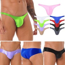 Mens Glossy Low Waist Micro Bikini Bulge Pouch Thongs Hipster Enhancing Briefs