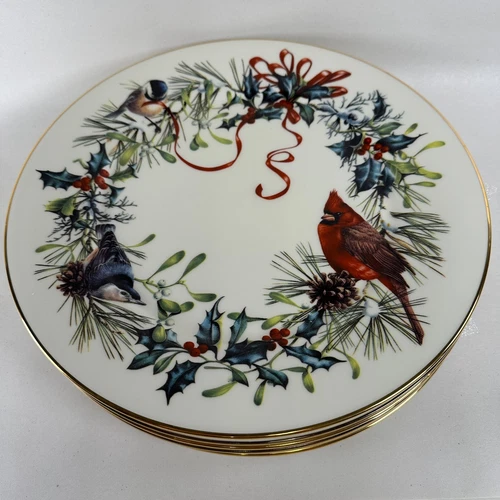Lenox China Winter Greeting Dinner Plates - 1995 Vintage - USA - Set of 6