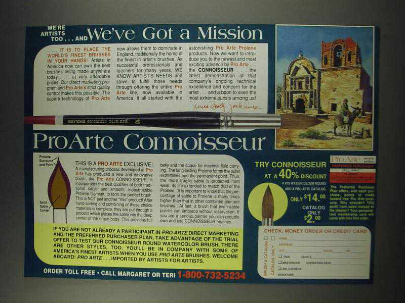 ProArte Connoisseur Brush Ad 1991 - Artists with a Mission