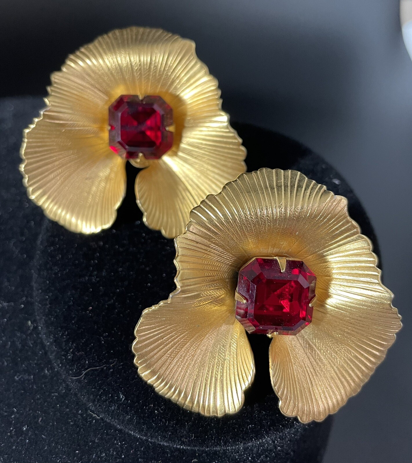 1950s Bold Beautiful Emerald cut Ruby Red Clip on… - image 1