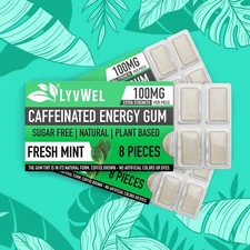 LyvWel All Natural Energy Focus Mint Fitness Gum 3 Packs Run jog 100mg Caffeine
