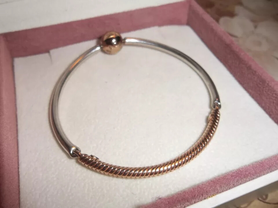 Genuine Pandora Moments Three Link Two Tone Silver Rose Gold Bangle ...