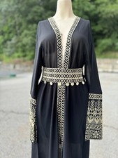 Long Embroidery Dress Jacket Palestinian Heritage Black Gold Thobe ABAYA SIZE L