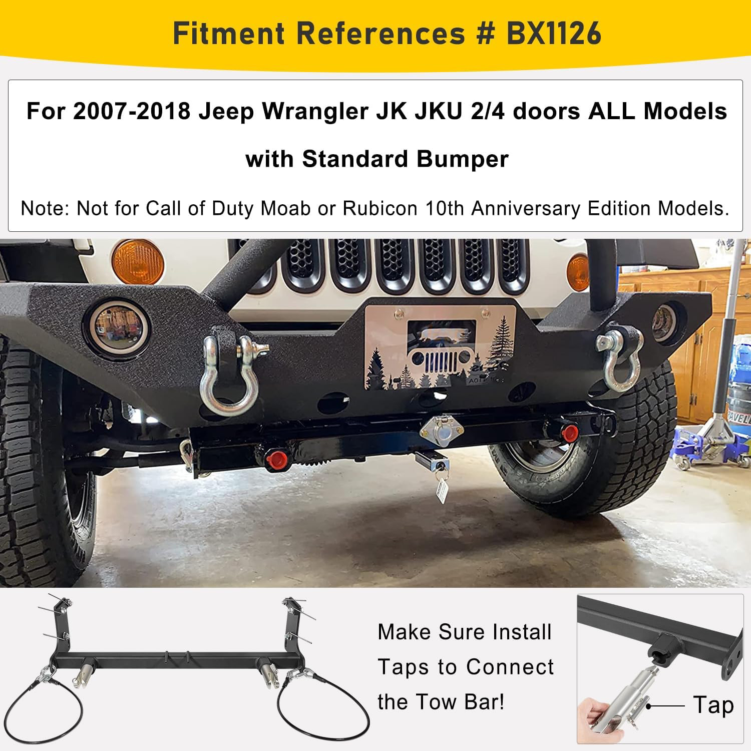 BX1126 for Blue OX Jeep Wrangler JK JKU 2007-2018 Tow Bar Base Plate Bumper