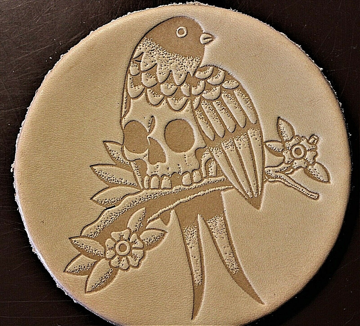 ACRYLIC Leather Embossing Stamp BIRD WITH A SKULL for Veg
