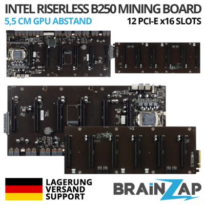 B250 Mining Mainboard 12 GPU 12x PCI-Express x16 PCIe USB 3.0 LGA 1151 Riserless