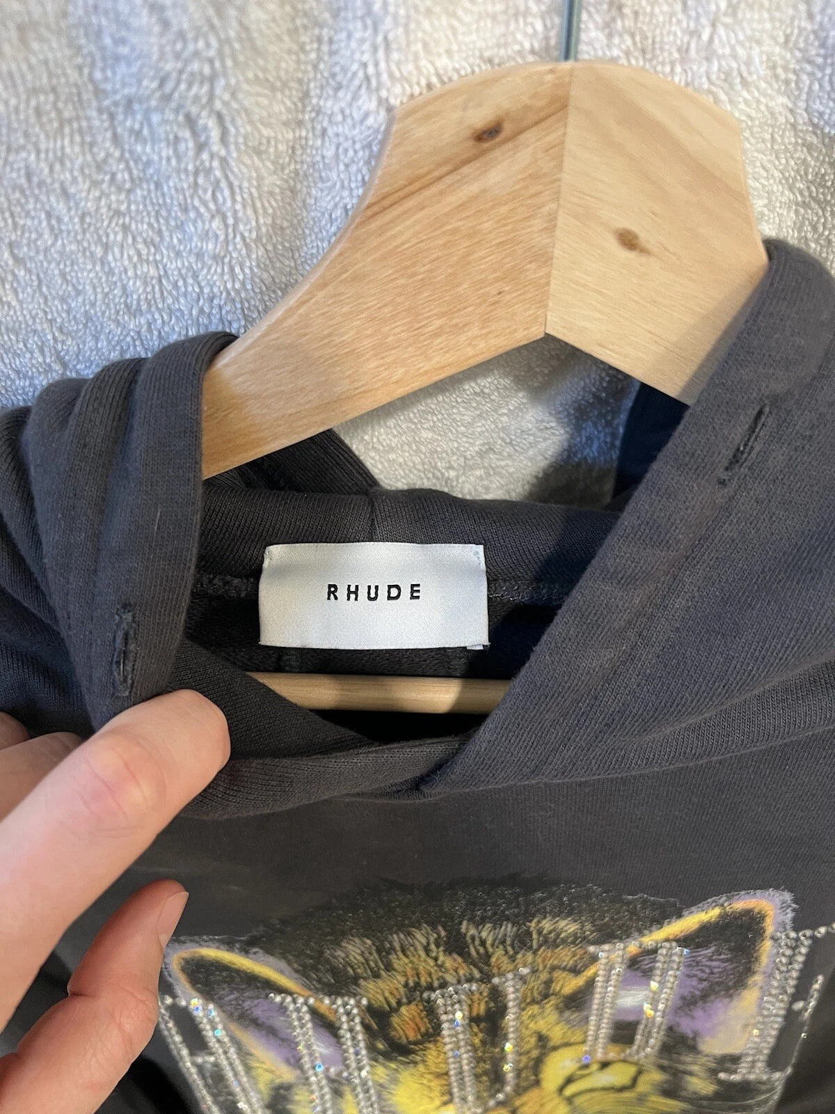 Felpa con cappuccio vintage Rhude Swarovski lupo Barneys taglia media esclusiva