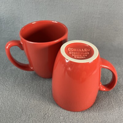 Corelle Stoneware Mugs 2pc Set Bright Red Solid