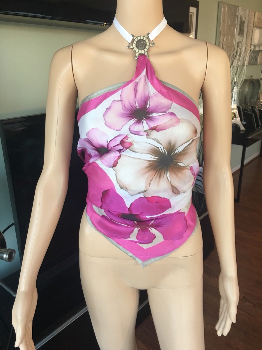 VERSACE Halter Open Back Silk Shirt Top | eBay