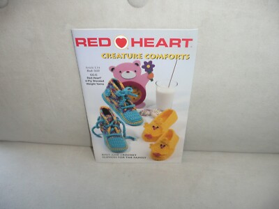 CREATURE COMFORTS knit crochet slippers pig cow pattern booklet red heart 1996