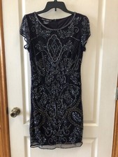 Pisarro nights cocktail dress, wedding, sz 8, beaded and sequin-wine, mid length