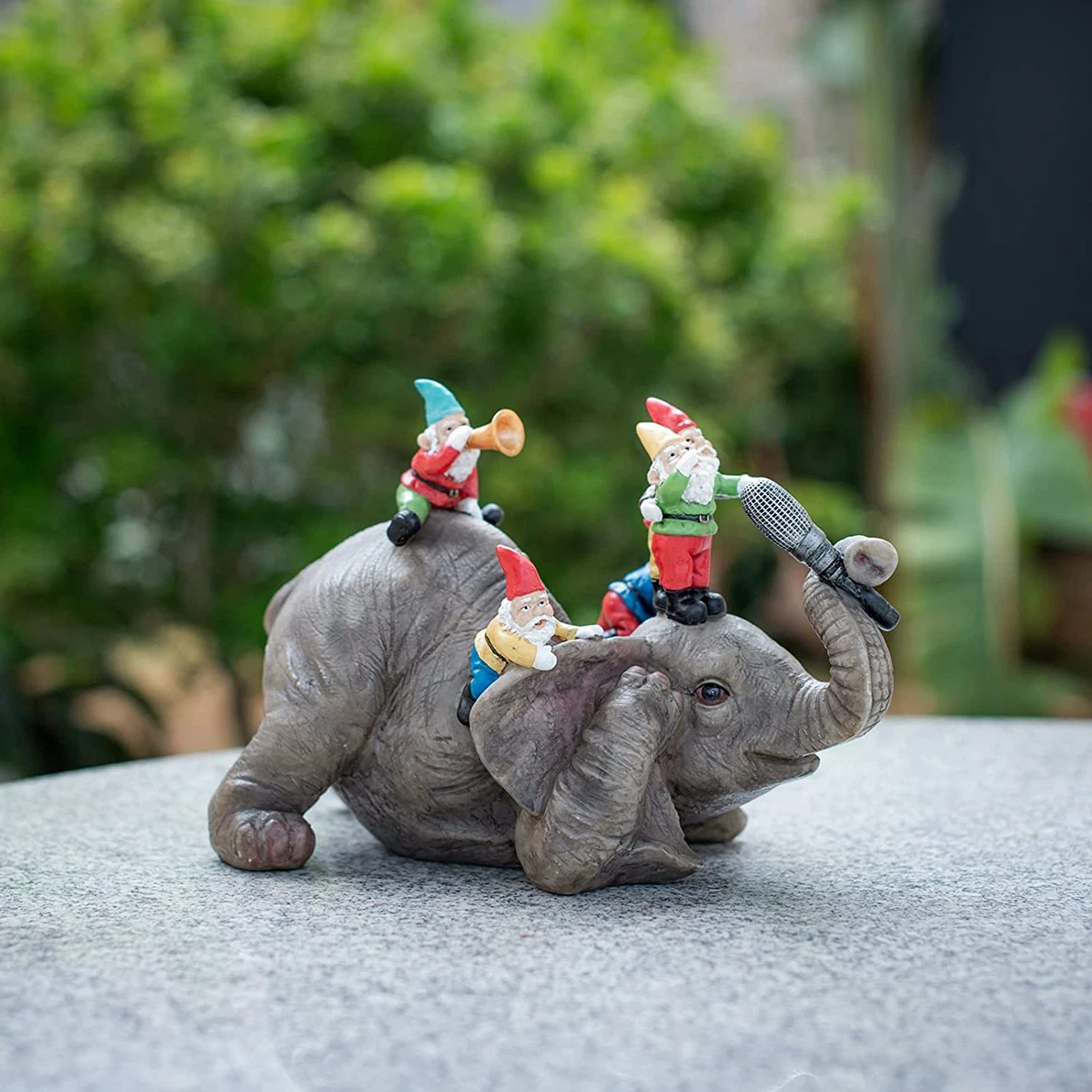Garden Elephant Gnome Statue Outdoor Elephant Bothered by Singing