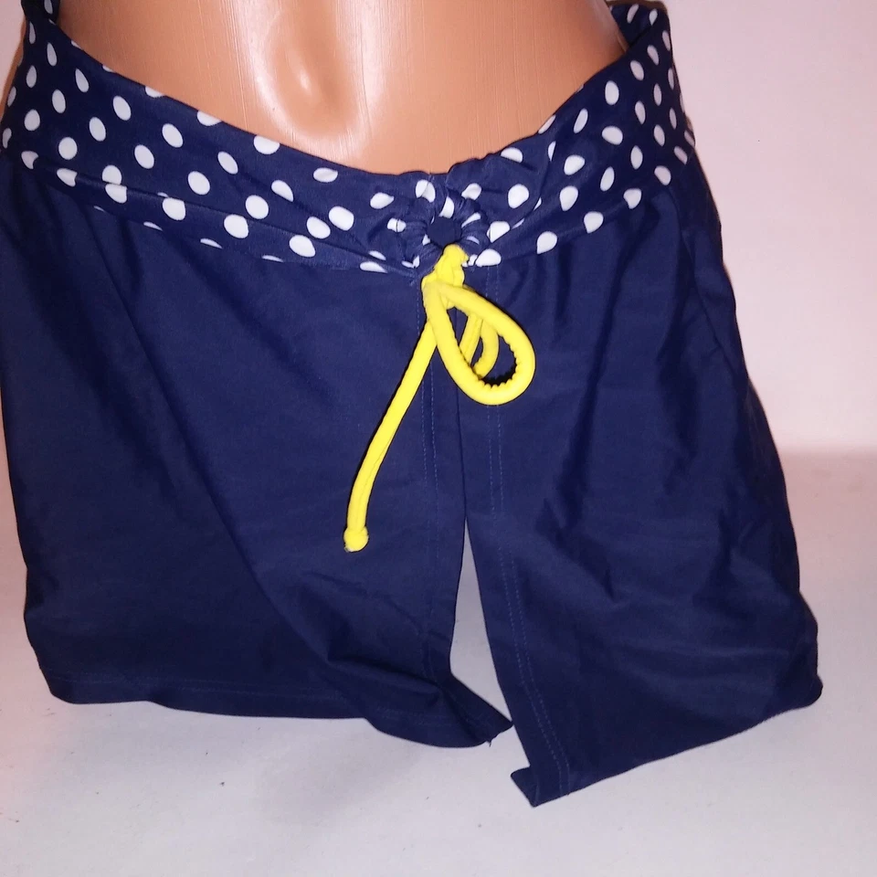 Aqua Couture Swim Bikini Bottom Size 12 Navy Blue White Polka Dots Skirt Skirted - Imagem 3 de 4