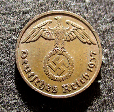 OLD COIN OF THIRD REICH GERMANY 2 REICHSPFENNIG 1937 A BERLIN PRE WORLD WAR II