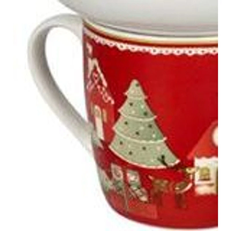 Mug con Ciotola Natale BRANDANI Villaggio in Festa Rosso Porcellana Colazione, fotografia 6 di 9