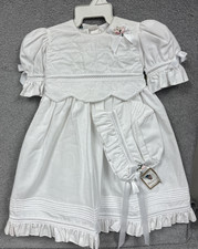 White Christening/Baptism Dress Matching Bonnet- No Size Listed See Measurements