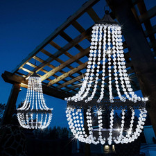 Hanging Solar Lantern Outdoor, 28” Modern Clear Crystal Acrylic Chandelier with