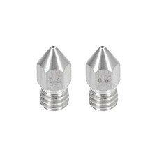 0.6mm 3D Printer Nozzle, Fit for MK8, for 1.75mm Filament Stainless Steel 2PC