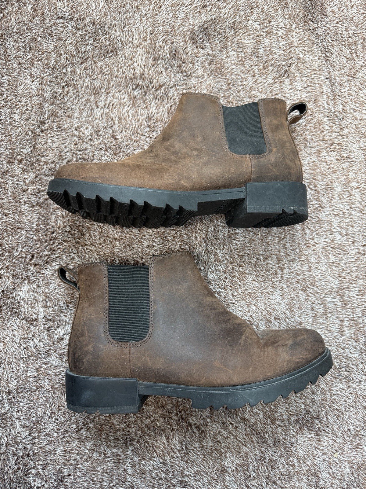 Sorel Brown Leather Ankle Chelsea Boots Waterproof Size 7 Rubber Sole EUC