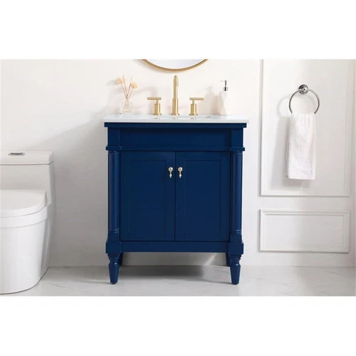 Elegant Decor Lexington 30" Traditional Wood Bathroom Vanity in Blue/Gold - Picture 14 of 16