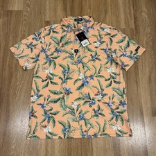 Bad Birdie Mens Polo Shirt Peach Size XL Flora Fiesta Core