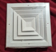 Square Ceiling Air Vent Register / Diffuser w Adjustable Damper – White – New