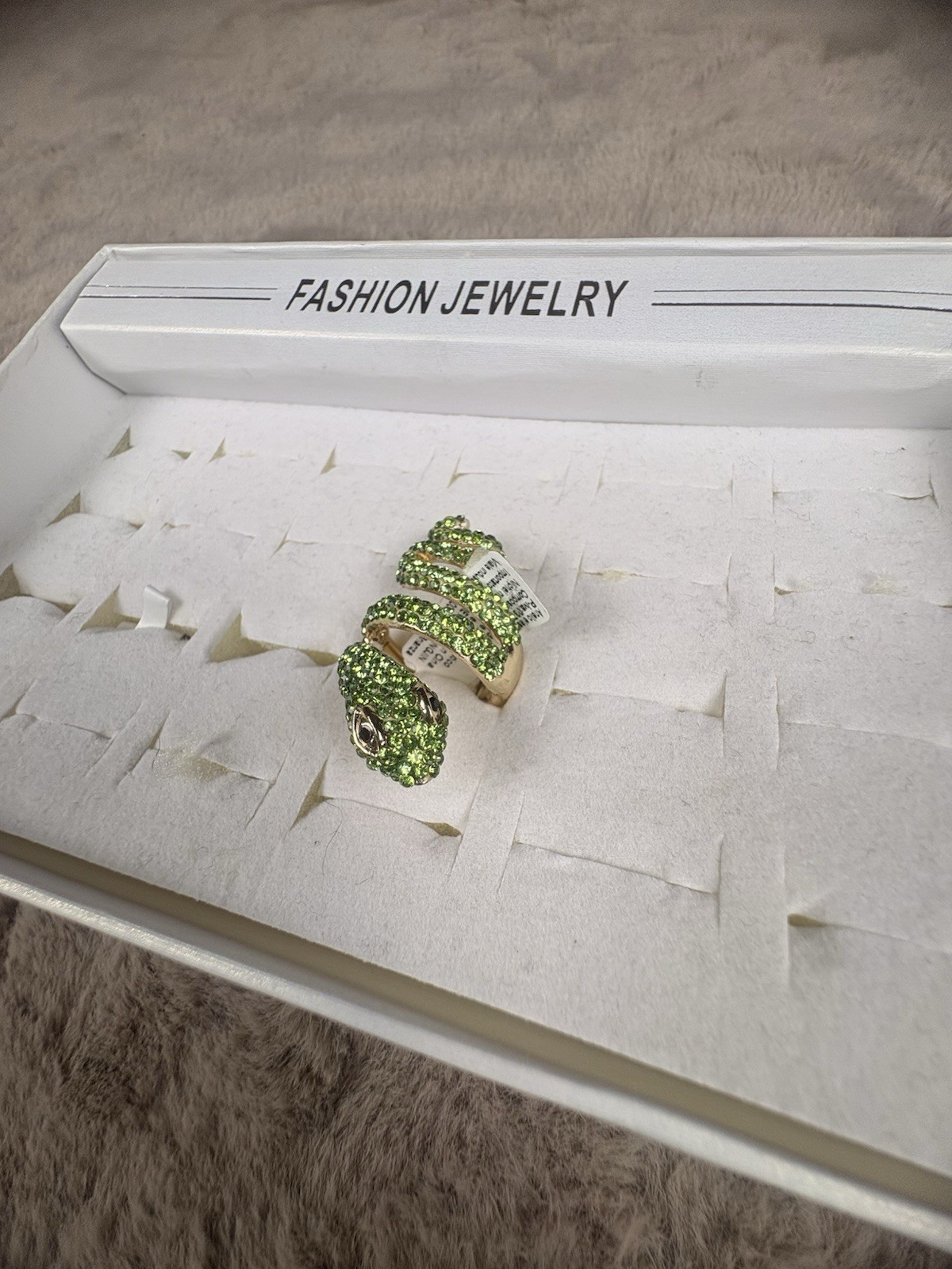 Snake Ring Green Adjustable Rhinestone Crystal Copper Y2K Gothic Jewelry image 3
