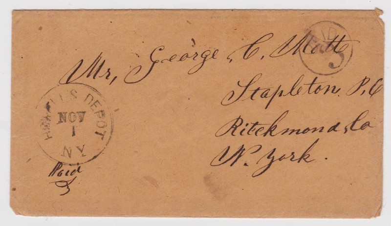 Howells Depot Stamped Paid 6¢ to Stapleton Richmond County New York