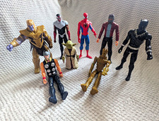 Marvel & Star Wars Mixed Lot 8 Action Figures Spider-Man Thor Thanos Yoda