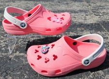 Crocs Disney Mickey Pink Icon L Women 6-7 w/ Ariel Charm Carebear Charm