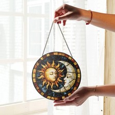 Sun  Moon Suncatcher Stained Glass: Celestial Window Hanging