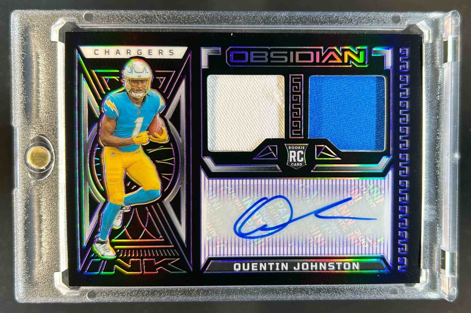 Quentin Johnston Panini Obsidian Rookie Jersey Ink #RJIQJO Electric Etch Purple