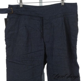 #1 MENSWEAR SEH Kelly British Isles Indigo Slubby Linen Feel Belt Ghurka Pants M