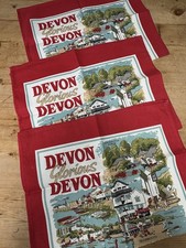 3x Vintage lata 80. Glorious Devon bawełniany ręcznik herbaciany pamiątka hrabstwo Wielka Brytania NIEUŻYWANY