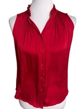 Banana Republic Red Sleeveless Ruffle-Neck Button-Front Blouse