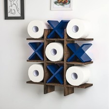 Tic Tac Toe Toilet Paper Holder Stand Bathroom Wall Decor Rustic Wooden Hangi...
