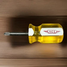 ACE Hardware Vintage No.1 Yellow Plastic Stubby Phillips Screwdriver USA RARE 🧰