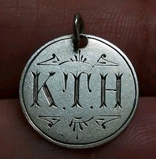 Antique Victorian Silver 3 Pence Engraved Love Token Coin Charm - KTH