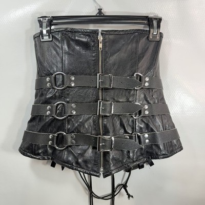 Alter Ego Black Leather Buckle Corset Top Goth Punk Studded Lace Up Vintage
