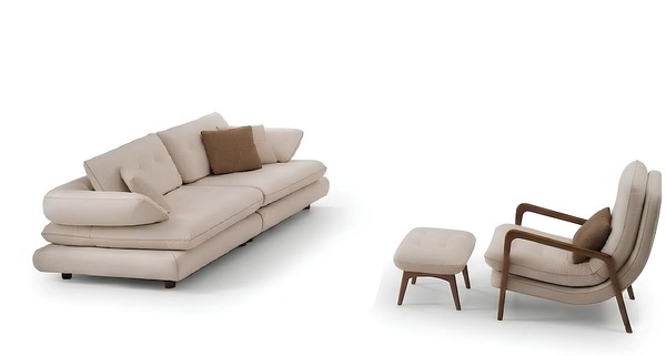 Sofa-Set Sofa Sessel Puff Weiß Braun Moderner Stil Weiche Armlehnen-image