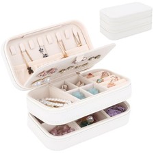 Small Travel Jewelry Box with Double Zipper, 2 Layers PU Portable Jewelry Case