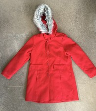 Cat  Jack Girls Red Pea Coat Jacket Detachable Fur Hood Large 10-12