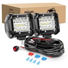 LED Light Bar 2PCS 60W 4 Inch Flood Spot Combo White 2PCS with Wiring Harness