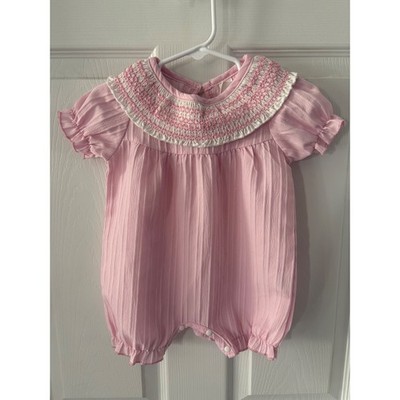 SHEIN Pink Smocked Ruffle Bubble Romper Baby Girl Size 6-9 Months