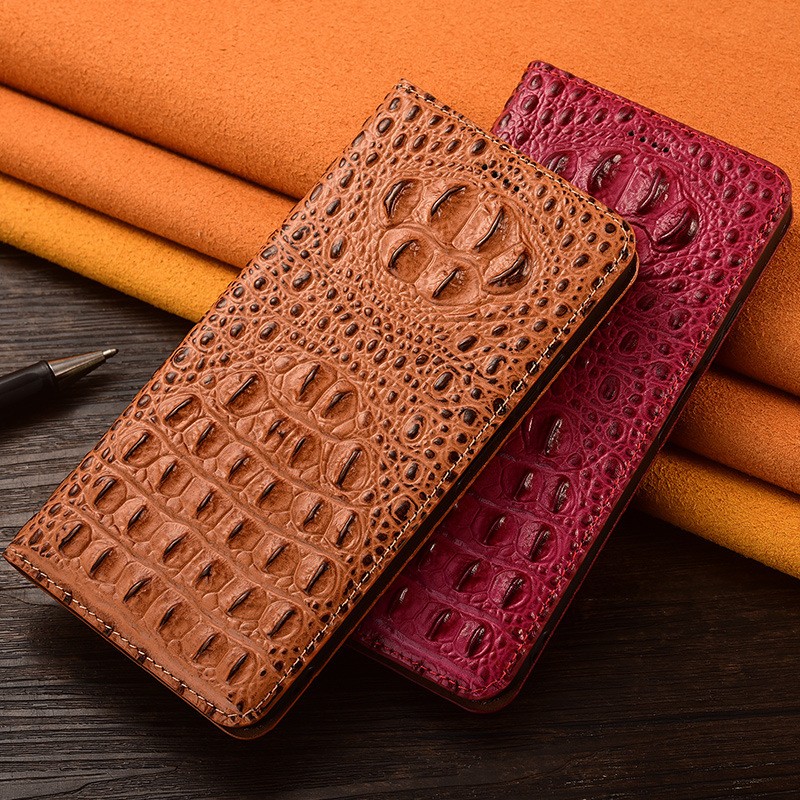 Funda tipo billetera de cuero genuino para iPhone 17 16 15 Pro Max cubierta con patrón de cocodrilo