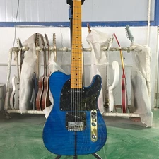 Blue H.S. Anderson Mad Cat Flame Maple Top Veneer SS Pickup Chrome Part 6 String