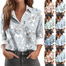 Women's Long Sleeve Buttoned Floral Print Casual Shirt Top
