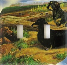 Dachshund Art Printed on a Double Toggle light switch plate, made in USA