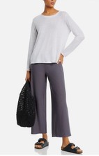Eileen Fisher Washable Stretch Crepe Wide Leg Ankle Pants Meteor Gray Size Large